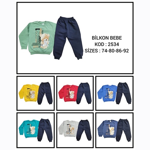 Bilkon 2534 Erkek Çocuk Ayı Baskılı 2 İp Takım 1-2 Yaş - Mavi - 1 YAŞ-2 YAŞ