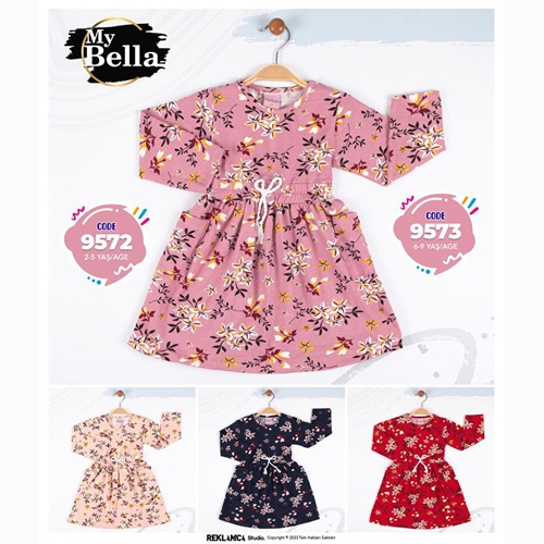My Bella 9573 Kız Çocuk Cepli Fiyonklu Penye Elbise 6-9 Yaş - Somon - 6-7-8-9 YAŞ