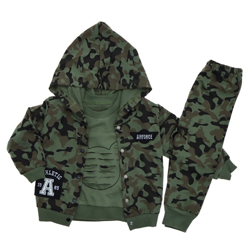 Elci 3104 Erkek Çocuk Penye Kamuflaj 3 Lü Takım 1-3 Yaş - Haki - 1-2-3 YAŞ