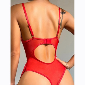 For Dreams 8412 Bayan Dantel Detaylı Büstiyerli Jartiyer Fantazi Gecelik - Kırmızı