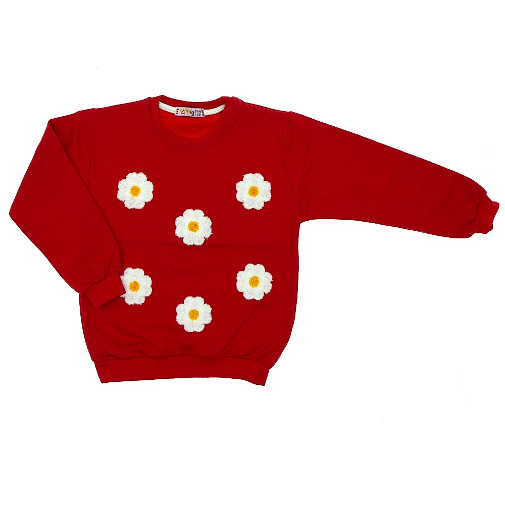 Cicigiy Kız Çocuk Çiçek Nakışlı 2 İplik Sweat 3-7 Yaş