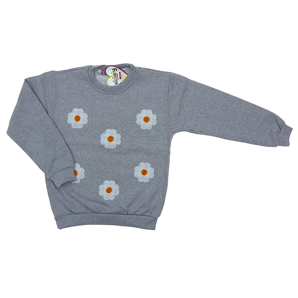 Cicigiy Kız Çocuk Çiçek Nakışlı 2 İplik Sweat 3-7 Yaş