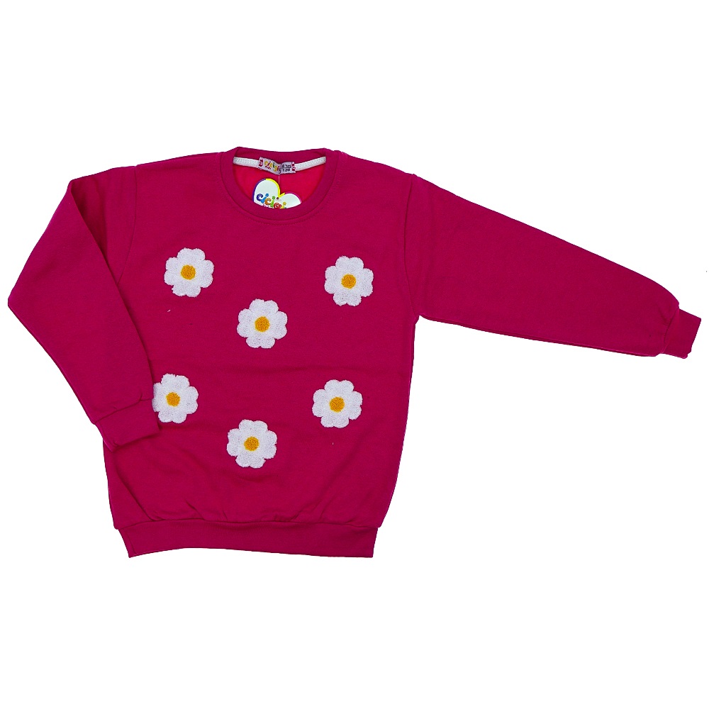Cicigiy Kız Çocuk Çiçek Nakışlı 2 İplik Sweat 3-7 Yaş
