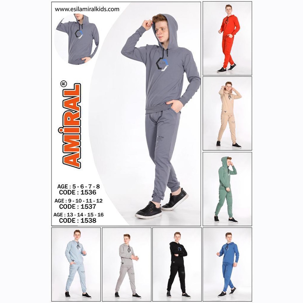 Amiral 1537 Erkek Çocuk Penye Alpha&Omega Baskılı Kapşonlu Takım 9-12 Yaş - Siyah