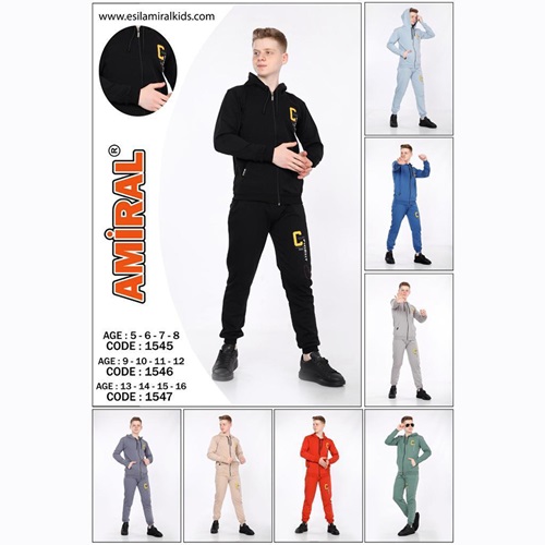 Amiral 1545 Erkek Çocuk Penye Corfıdeht Baskılı Kapşonlu Takım 5-8 Yaş - Siyah