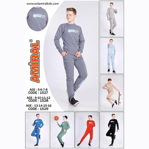 Amiral 1527 Erkek Çocuk Penye Sıfır Yaka Youthful Baskılı Takım 5-8 Yaş - Siyah