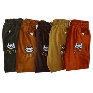 Tonbix 1260 Kız Çocuk Kadife Fitilli Cute Nakışlı Pantolon 3-7 Yaş - Hardal - 3-7 YAŞ