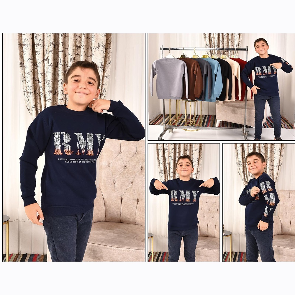 Kardeşler Lıfe Erkek Çocuk 3 İp RMY Baskılı Sweat 5-8 Yaş - Bej - 5-6-7-8 YAŞ