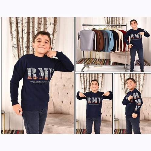 Kardeşler Lıfe Erkek Çocuk 3 İp RMY Baskılı Sweat 5-8 Yaş - Bej - 5-6-7-8 YAŞ