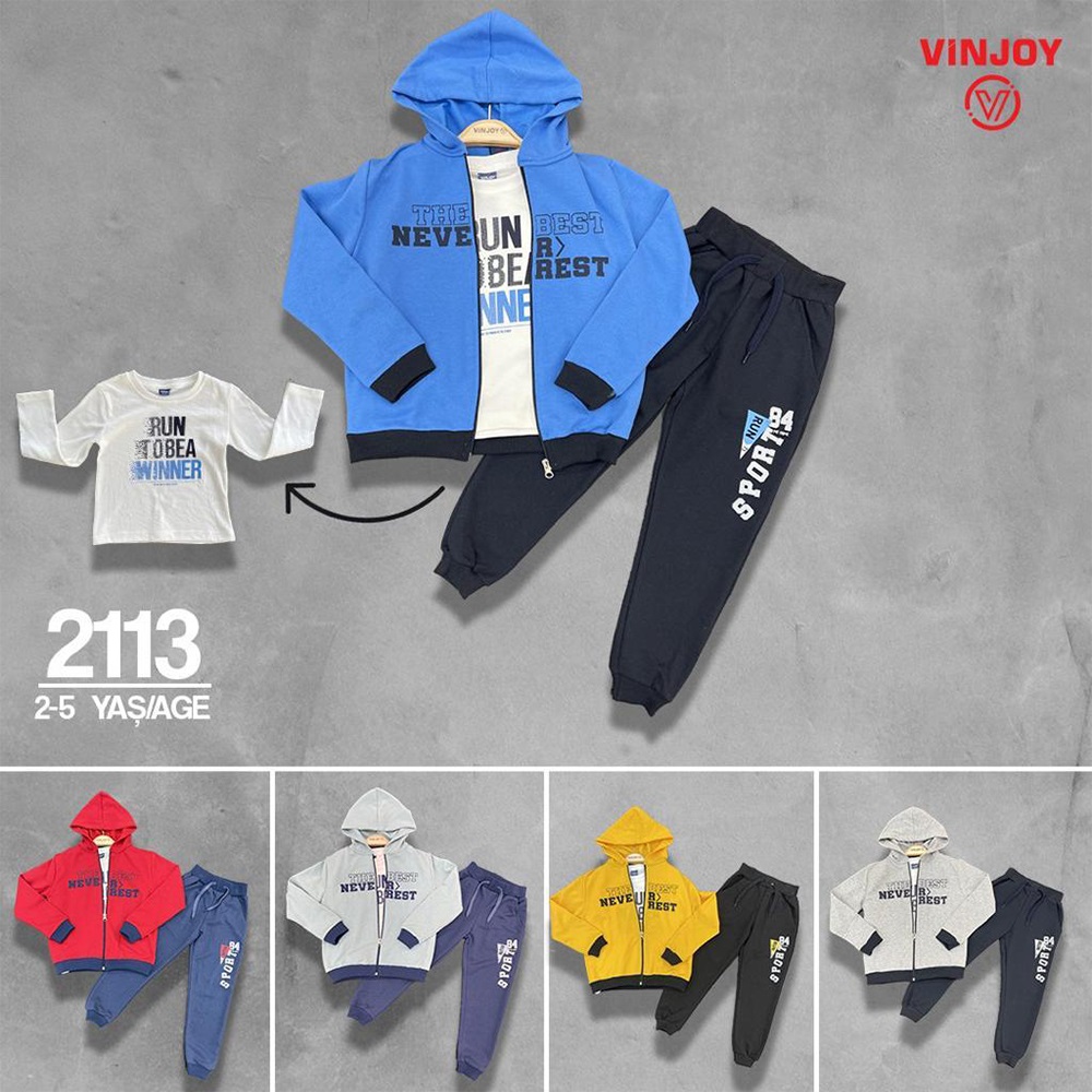 Vinjoy 2113 Çocuk Never Baskılı 2 İplik 3 Lü Takım 2-5 Yaş - Kırmızı