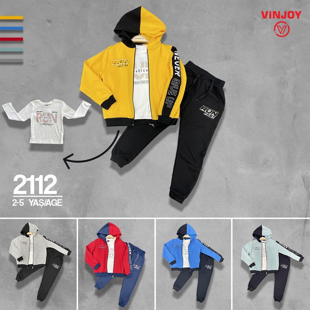 Vinjoy 2112 Çocuk Run Baskılı 2 İplik 3 Lü Takım 2-5 Yaş - Saks
