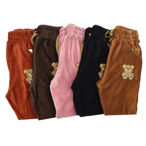 Tonbix 1261 Kız Çocuk Kadife Ayıcık Nakışlı Lastikli Pantolon 8-12 Yaş - Siyah - 8-12 YAŞ