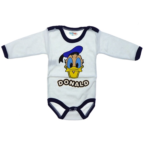 Burtaç Bebe 0074 Bebe Donal Duck Baskılı Likralı Penye Uzun Kol Çıtçıtlı Badi 9-18 Ay(92-98-104)