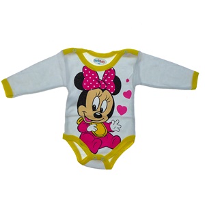 Burtaç Bebe 0067 Bebe Minnie Mouse Baskılı Likralı Penye Uzun Kol Çıtçıtlı Badi 3-9 Ay(56-62-68)