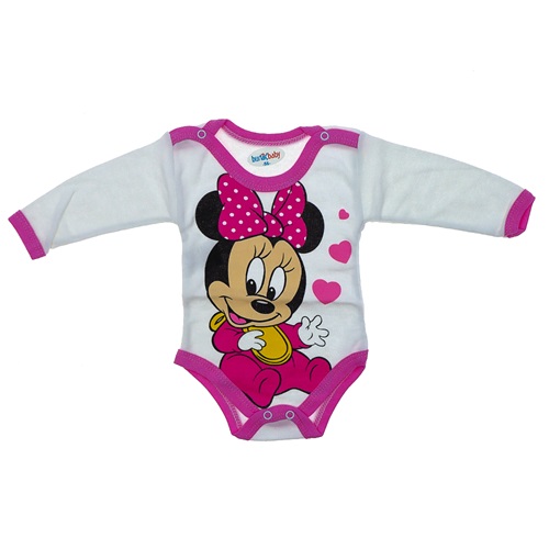 Burtaç Bebe 0074 Bebe Minnie Mouse Baskılı Likralı Penye Uzun Kol Çıtçıtlı Badi 9-18 Ay(92-98-104)