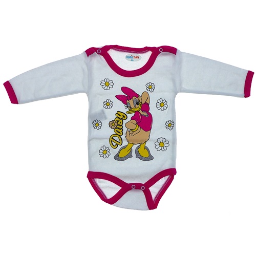 Burtaç Bebe 0067 Bebe Daisy Duck Baskılı Likralı Penye Uzun Kol Çıtçıtlı Badi 3-9 Ay(56-62-68)