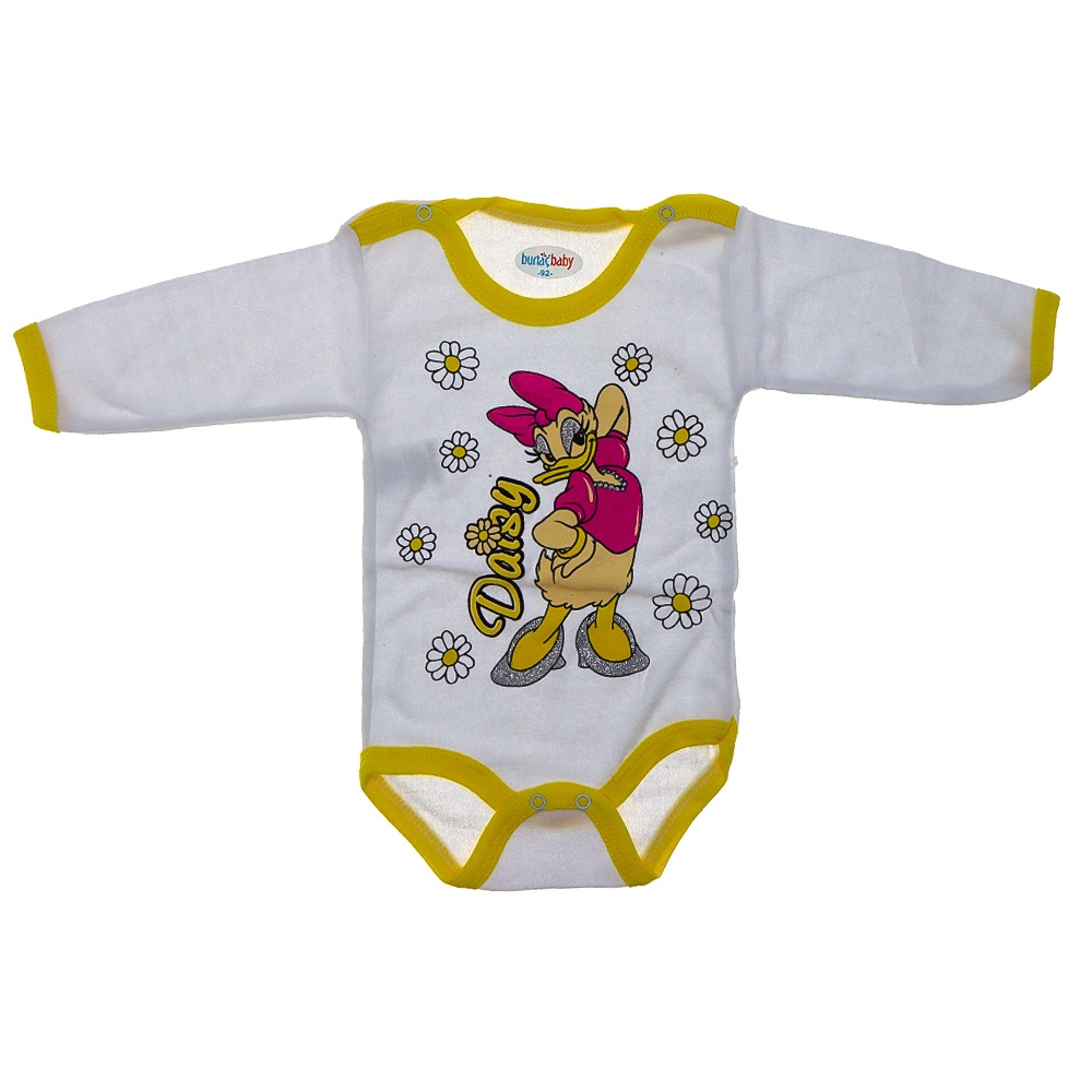 Burtaç Bebe 0074 Bebe Daisy Duck Baskılı Likralı Penye Uzun Kol Çıtçıtlı Badi 9-18 Ay(92-98-104)