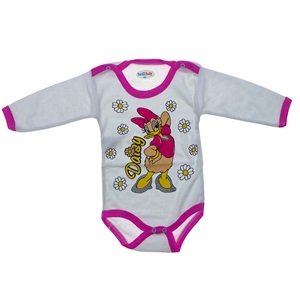 Burtaç Bebe 0074 Bebe Daisy Duck Baskılı Likralı Penye Uzun Kol Çıtçıtlı Badi 9-18 Ay(92-98-104)