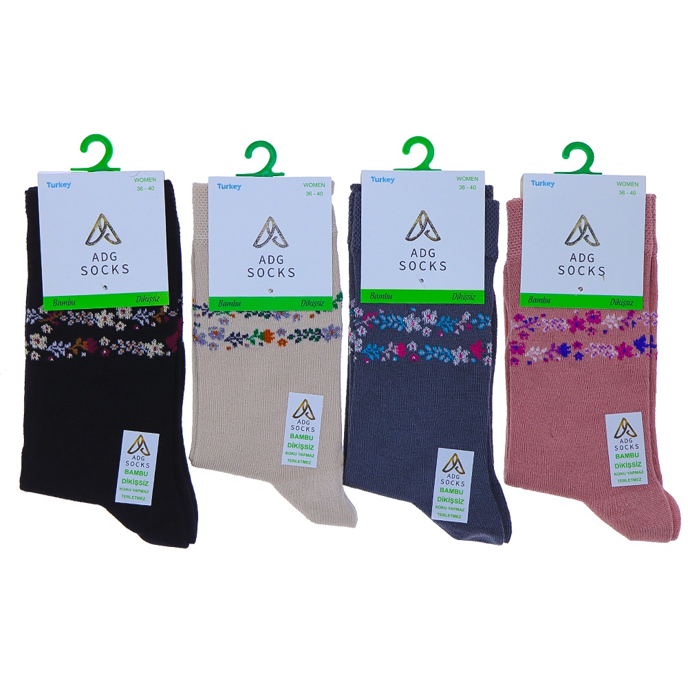Adg 0013 Bayan Bambu Dikişsiz Likralı Desenli Soket Çorap