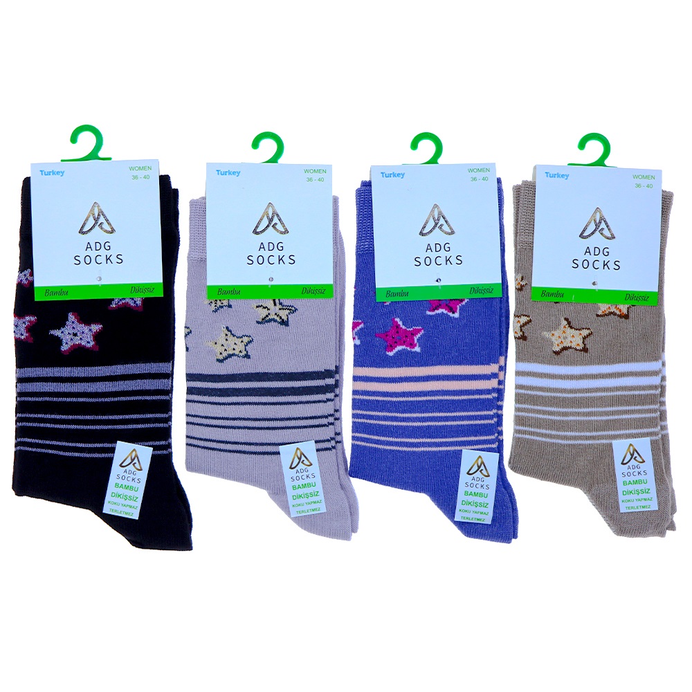 Adg 0013 Bayan Bambu Dikişsiz Likralı Desenli Soket Çorap