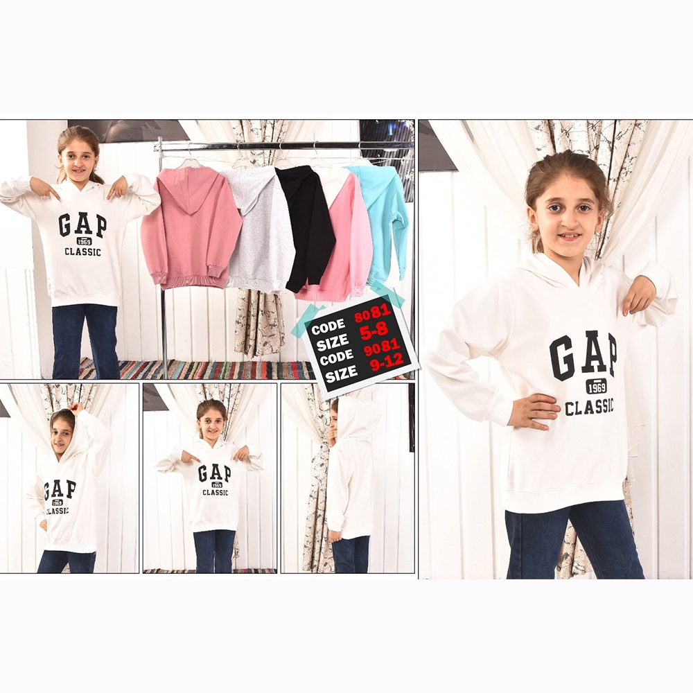 GAP 9081 Kız Çocuk Gap Baskılı Kapşonlu 2 İp Penye Sweat 9-12 Yaş