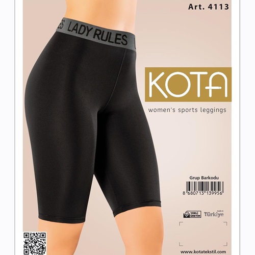 Kota 4113 Bayan Dalgıç Likralı Bel Baskılı Yüksek Bel Modelli Diz Üstü Tayt - Siyah - L-XL