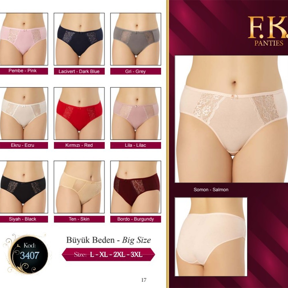 F-K 3407 Bayan Penye Dantel Detaylı Külot - Ten