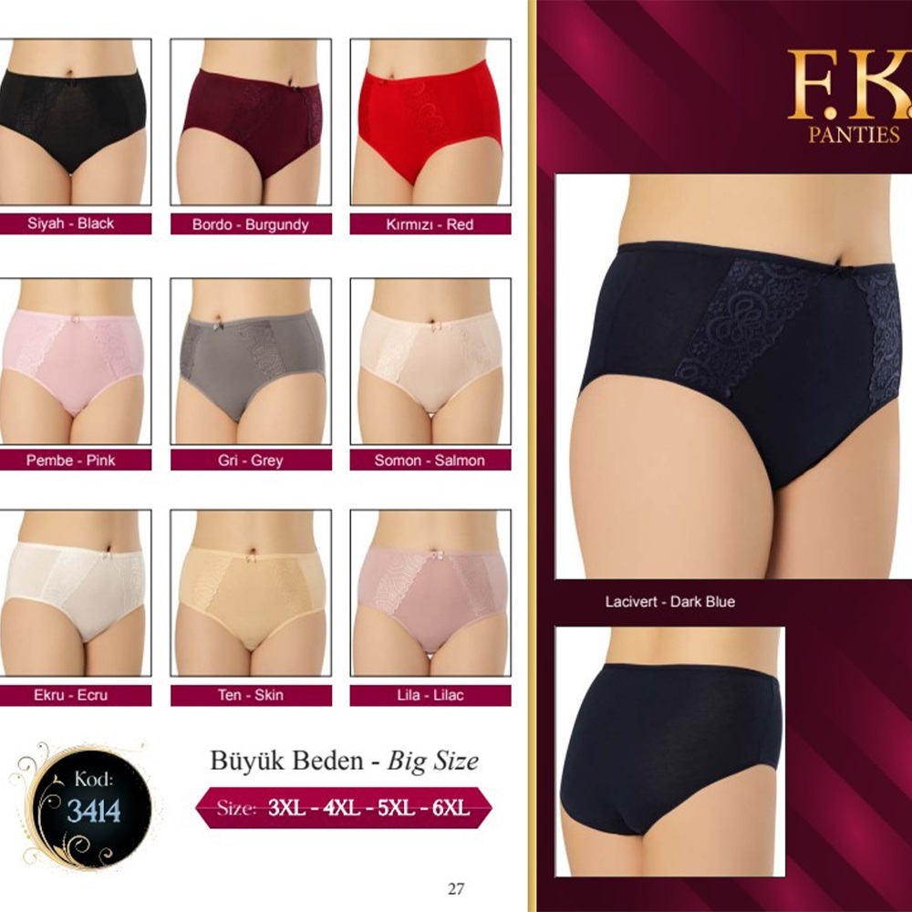 F-K 3414 Bayan Dantelli Big Size Külot - Ekru - 2XL-3XL 4XL-5XL