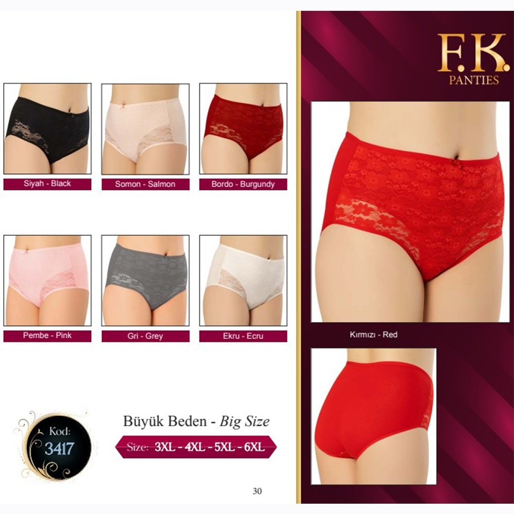 F-K 3417 Bayan Dantel Detaylı Penye Big Size Külot - Ekru - 2XL-3XL 4XL-5XL