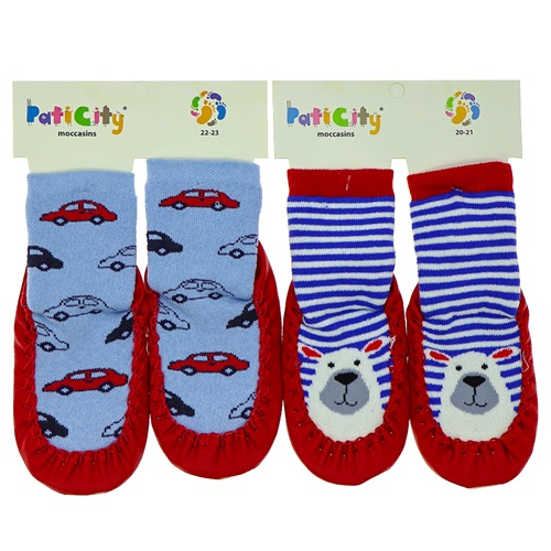 Paticity Moccasins Erkek Çocuk Desenli Deri Tabanlı Havlu Çarık Çorap (20-25)- Karışık Renk