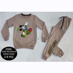 ZARA-2006 Erkek Çocuk Penye Sıfır Yaka Miki Baskılı Takım 2-8 Yaş - Yeşil - 2-3 3-4 4-5 5-6 7-8