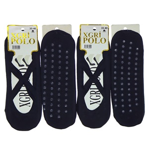 X Gri Polo B-61 Bayan Likralı Silikonlu Kaymaz Plates Babet Çorap - Siyah