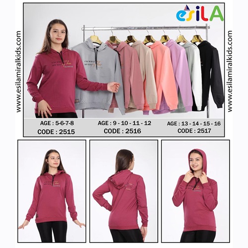 Esila 2515 Kız Çocuk I M Wrıting Baskılı Kapşonlu Sweat 5-8 Yaş - Mürdüm