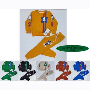 ZARA-2003 Erkek Çocuk Penye Sıfır Yaka M Baskılı Takım 2-8 Yaş - Siyah - 2-3 3-4 4-5 5-6 7-8