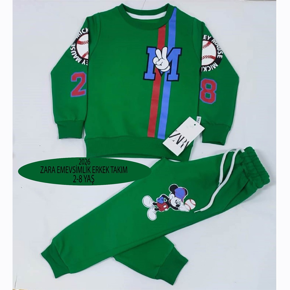 ZARA-2003 Erkek Çocuk Penye Sıfır Yaka M Baskılı Takım 2-8 Yaş - Kiremit - 2-3 3-4 4-5 5-6 7-8