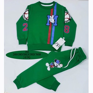 ZARA-2003 Erkek Çocuk Penye Sıfır Yaka M Baskılı Takım 2-8 Yaş - Kiremit - 2-3 3-4 4-5 5-6 7-8