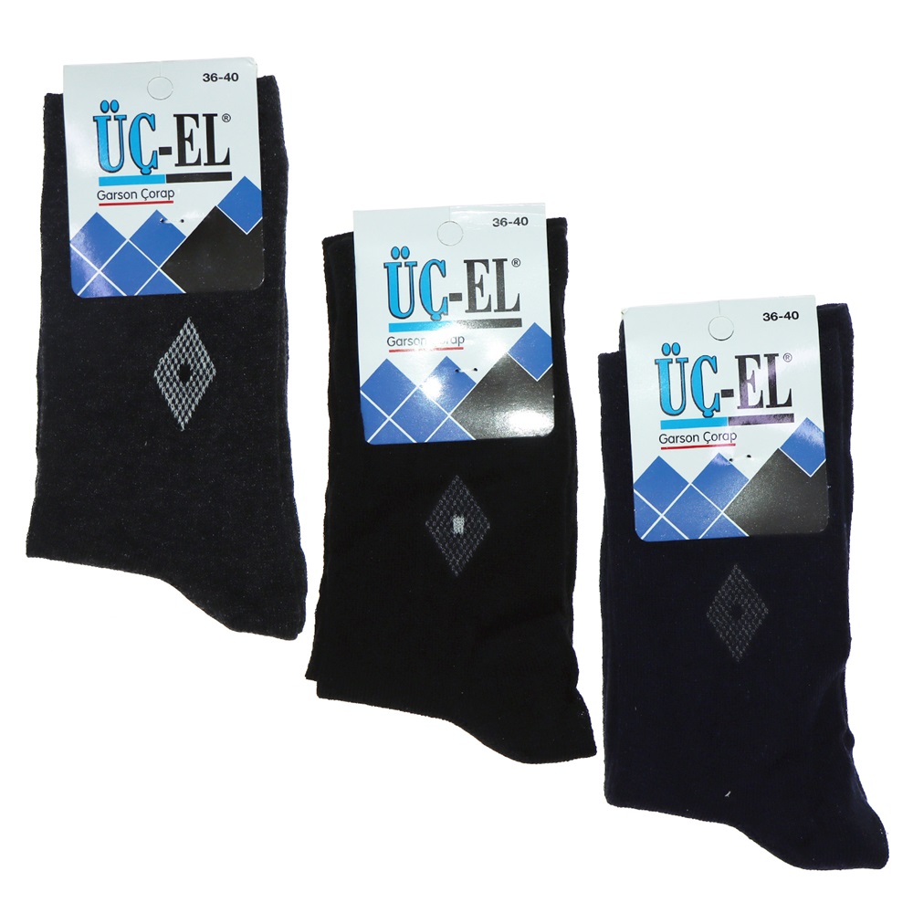 Üç El Erkek Desenli Likralı Garson Soket Çorap