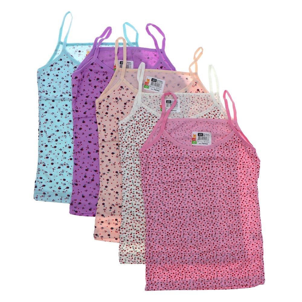 Gelincik 670 Kız Çocuk Desenli Likralı Penye İp Askılı Atlet - Karışık Renk - 6-7 YAŞ