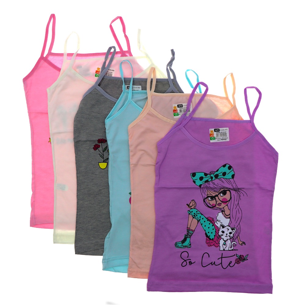 Gelincik 670 Kız Çocuk Desenli Likralı Penye İp Askılı Atlet - Karışık Renk - 6-7 YAŞ