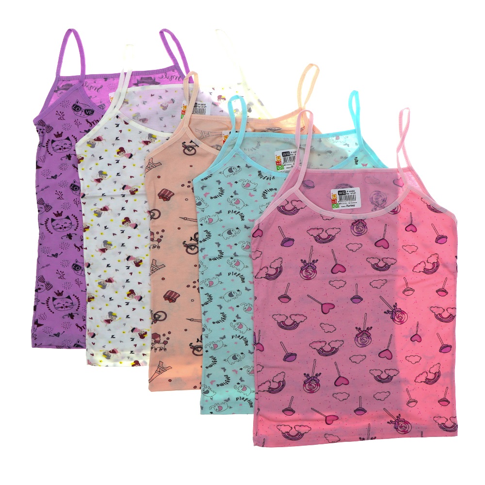 Gelincik 670 Kız Çocuk Desenli Likralı Penye İp Askılı Atlet - Karışık Renk - 6-7 YAŞ