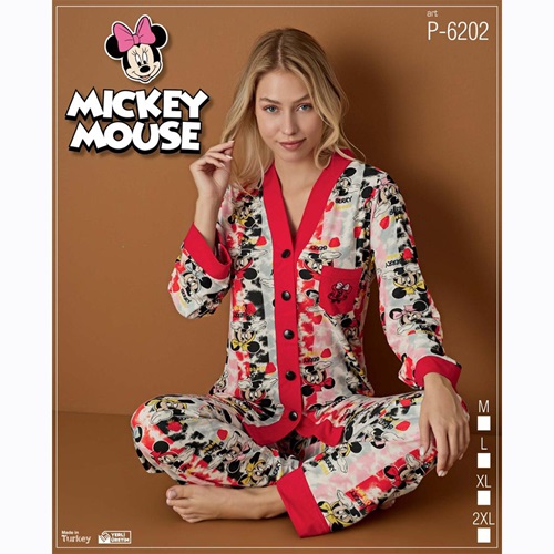 Mıckey Mouse P-6202 Bayan Mıckey Mouse Desenli Süet Pijama Takımı M-2XL