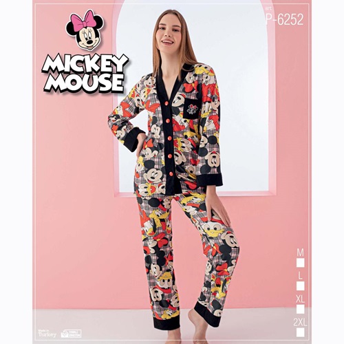 Mıckey Mouse P-6252 Bayan Mıckey Mouse Desenli Süet Pijama Takımı M-2XL