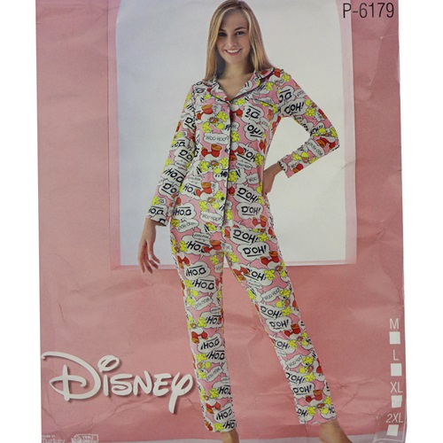 Disney P-6179 Bayan Çizgi Karakter Desenli Süet Pijama Takımı M-2XL