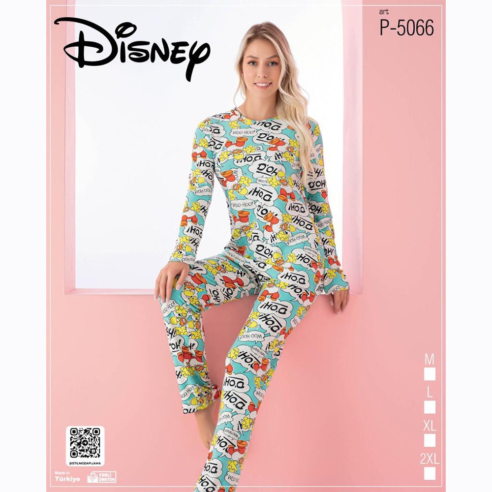 Disney P-5066 Bayan Çizgi Karakter Desenli Süet Pijama Takımı M-2XL