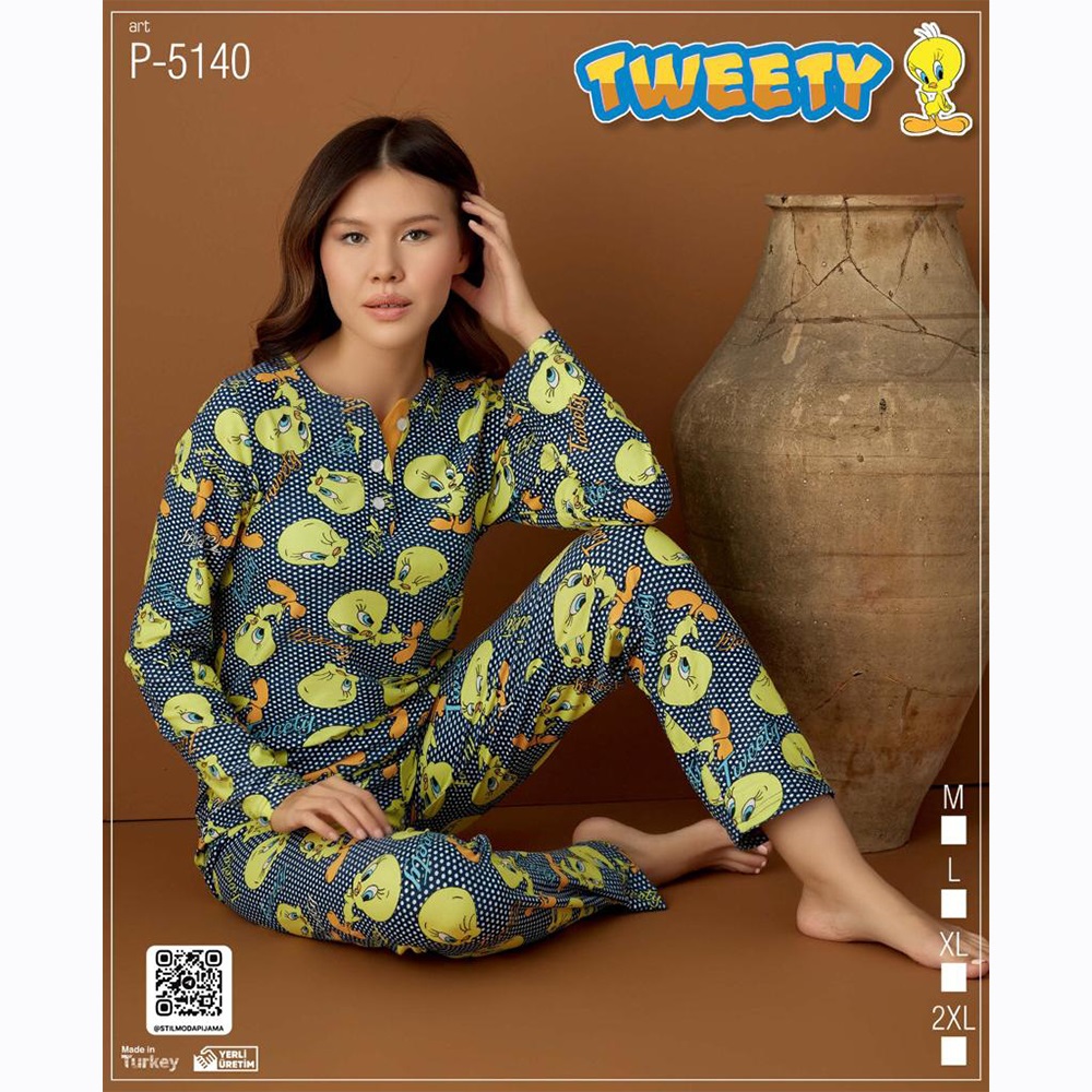 Tweety P-5140 Bayan Tweety Desenli Süet Pijama Takımı M-2XL