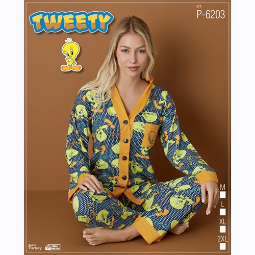 Tweety P-6203 Bayan Tweety Desenli Süet Pijama Takımı M-2XL