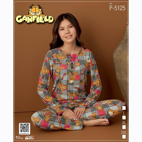 Garfıeld P-5125 Bayan Garfıeld Desenli Süet Pijama Takımı M-2XL