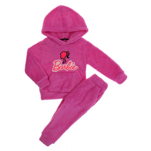 Mubix Life 2045 Kız Çocuk Barbie Nakışlı Peluş Kapşonlu Takım 2-6 Yaş - A. Pembe