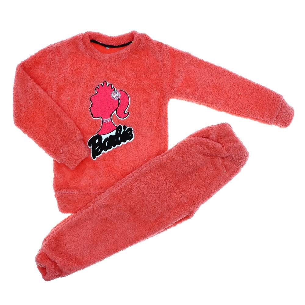 Mubix Life 2050 Kız Çocuk Barbie Süzine Nakışlı Peluş Sıfır Yaka Takım 2-6 Yaş - Sarı