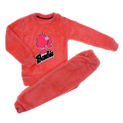 Mubix Life 2050 Kız Çocuk Barbie Süzine Nakışlı Peluş Sıfır Yaka Takım 2-6 Yaş - Sarı